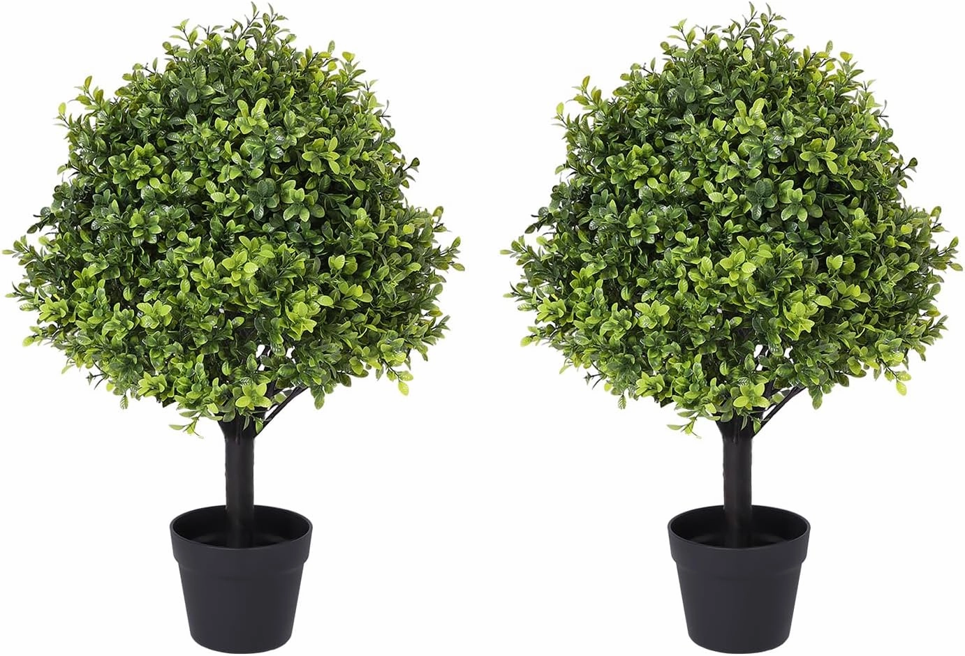 27" Faux Boxwood Plants Indoor & Outdoor Set of 2, UV-Resistant Topiary Trees Artificial Bushes & Shrubs, Fake Potted Plants Evergreen for Planters Front Porch Patio Decor