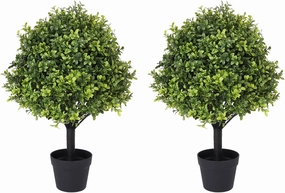 27" Faux Boxwood Plants Indoor & Outdoor Set of 2, UV-Resistant Topiary Trees Artificial Bushes & Shrubs, Fake Potted Plants Evergreen for Planters Front Porch Patio Decor