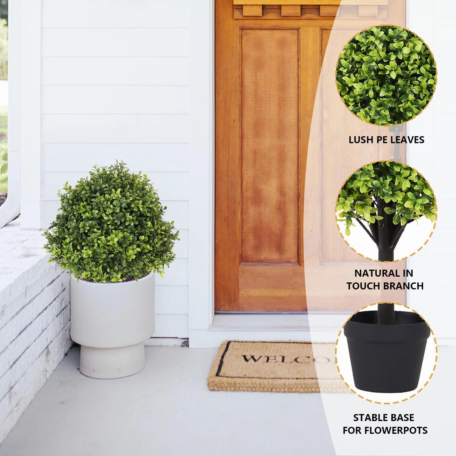 27" Faux Boxwood Plants Indoor & Outdoor Set of 2, UV-Resistant Topiary Trees Artificial Bushes & Shrubs, Fake Potted Plants Evergreen for Planters Front Porch Patio Decor