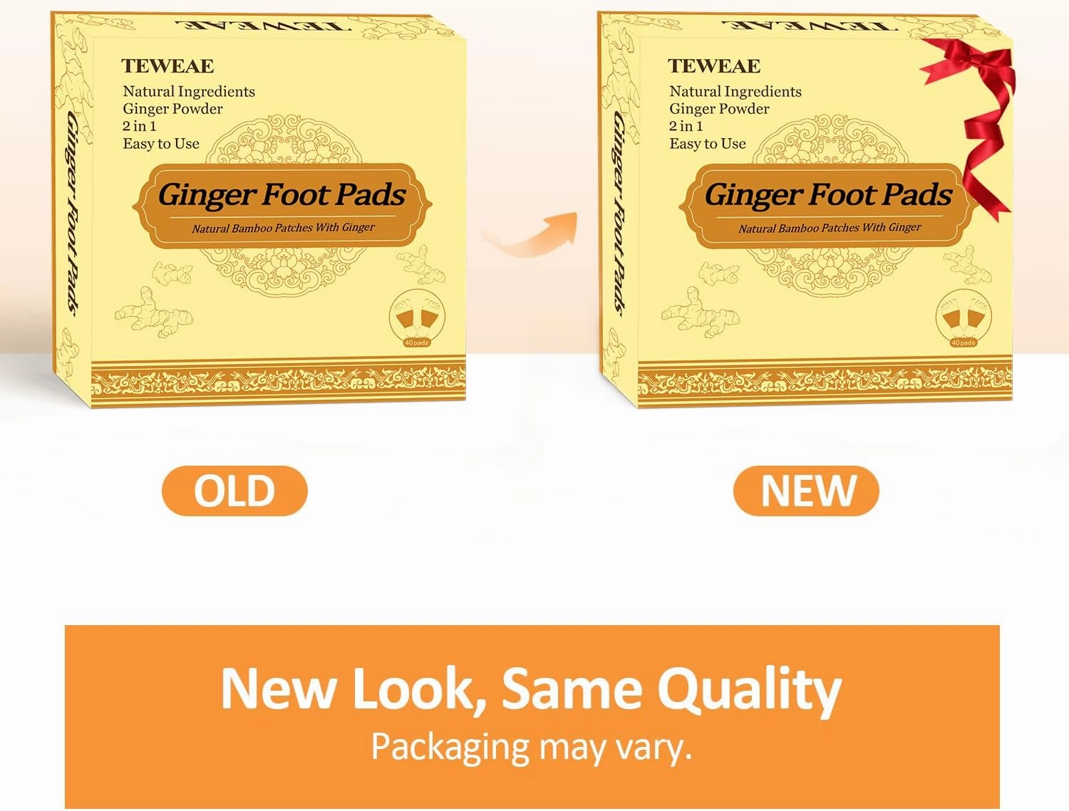 2 in 1 Ginger Foot Pads, 40 Pads Tear and Use, Premium Natural Ingredients Ginger Powder, Bamboo Vinegar Wormwood Foot Pads with ''Stay in Place'' Adhesive Pads