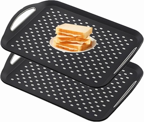 2 Pack Rectangle Anti-Slip Food Serving Tray, Perfect for Meals, Snacks, and Drinks, Non-Skid Multipurpose Tray with Handles (Black Big)