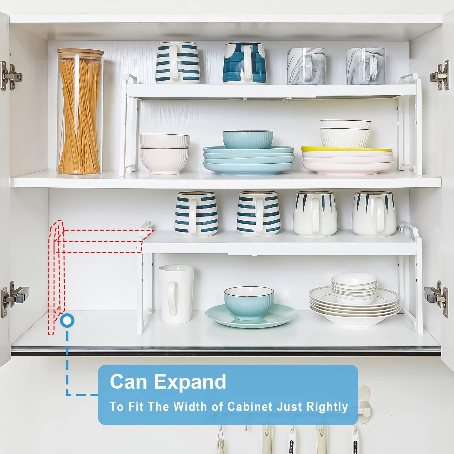 2 Pack Stackable Expandable Shelves For Kitchen Cabinet Countertop Storage, Adjustable Counter Cupboard Pantry Organizer Shelf Rack Stand, Length:25.5 Inch