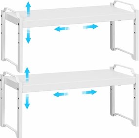2 Pack Stackable Expandable Shelves For Kitchen Cabinet Countertop Storage, Adjustable Counter Cupboard Pantry Organizer Shelf Rack Stand, Length:25.5 Inch
