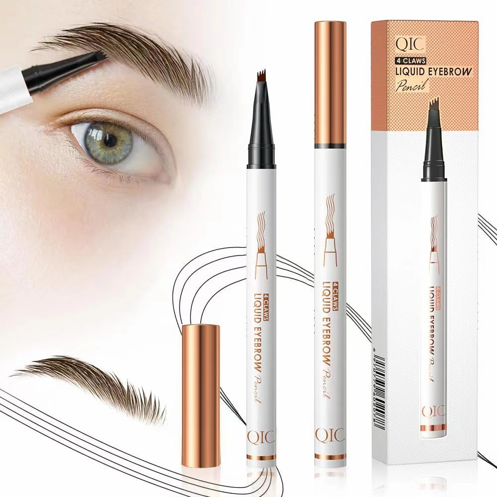 2 Pcs Microblading Eyebrow Pen, 2025 Upgraded 3D Waterproof 4-Tip Eyebrow Pencil, Natural Makeup Long-Lasting Fine Stroke Magic Eyebrow Pencil for Women Stay on All Day (03 Grey*2)