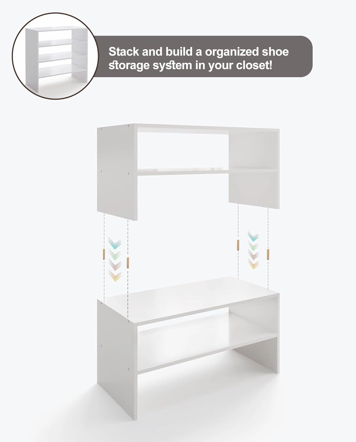 2-Tier Stackable White Shoe Rack, Wooden 2-Shelf Shoe Organizer Freestanding Shoe Storage Stand for 6-9 Pairs, Perfect for Closet, Entryway, Office Use - White(Pack of 2)