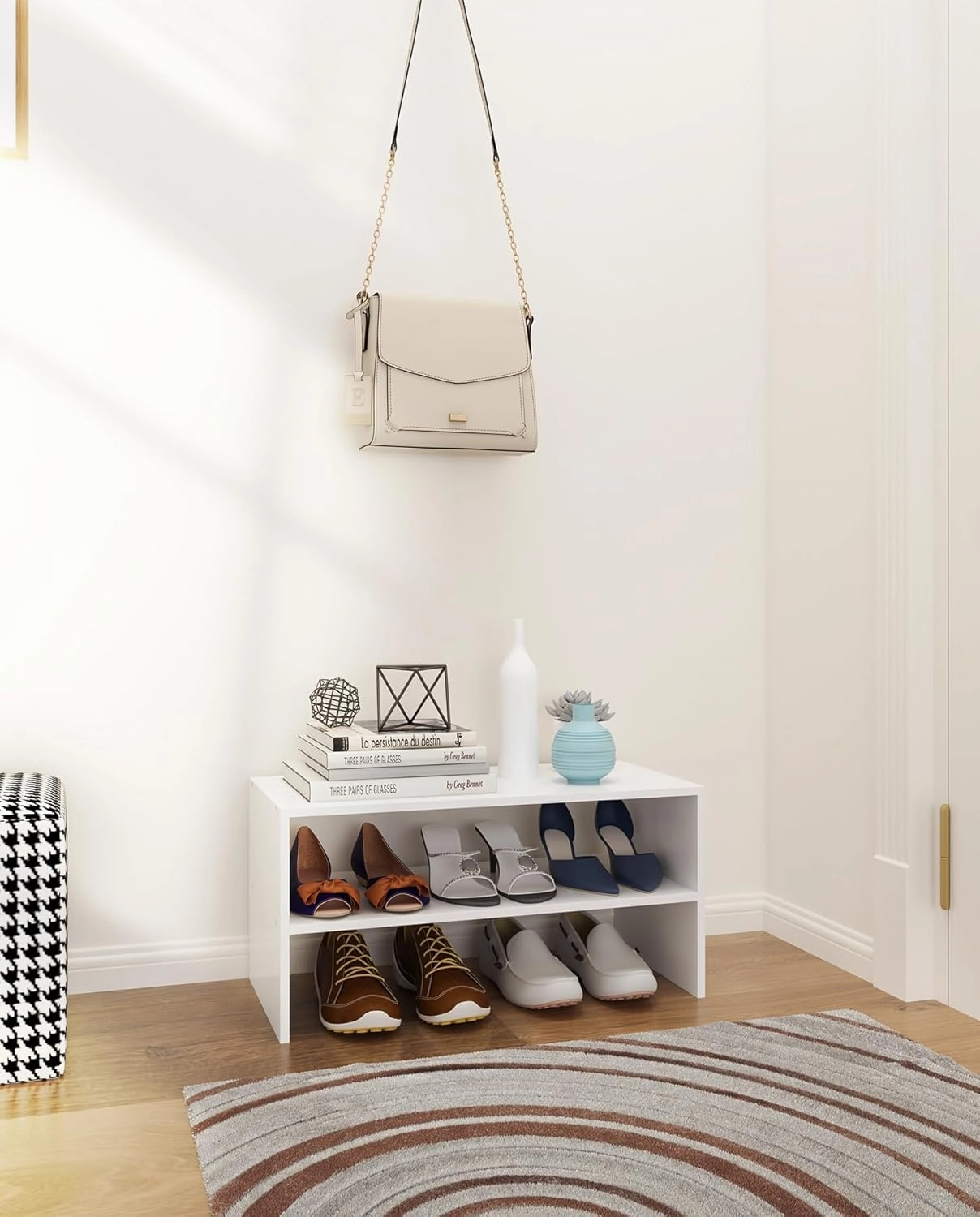 2-Tier Stackable White Shoe Rack, Wooden 2-Shelf Shoe Organizer Freestanding Shoe Storage Stand for 6-9 Pairs, Perfect for Closet, Entryway, Office Use - White(Pack of 2)