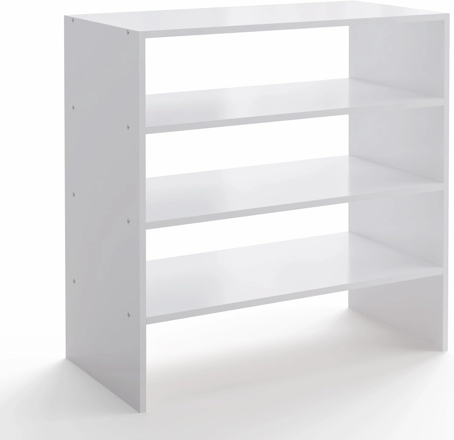 2-Tier Stackable White Shoe Rack, Wooden 2-Shelf Shoe Organizer Freestanding Shoe Storage Stand for 6-9 Pairs, Perfect for Closet, Entryway, Office Use - White(Pack of 2)