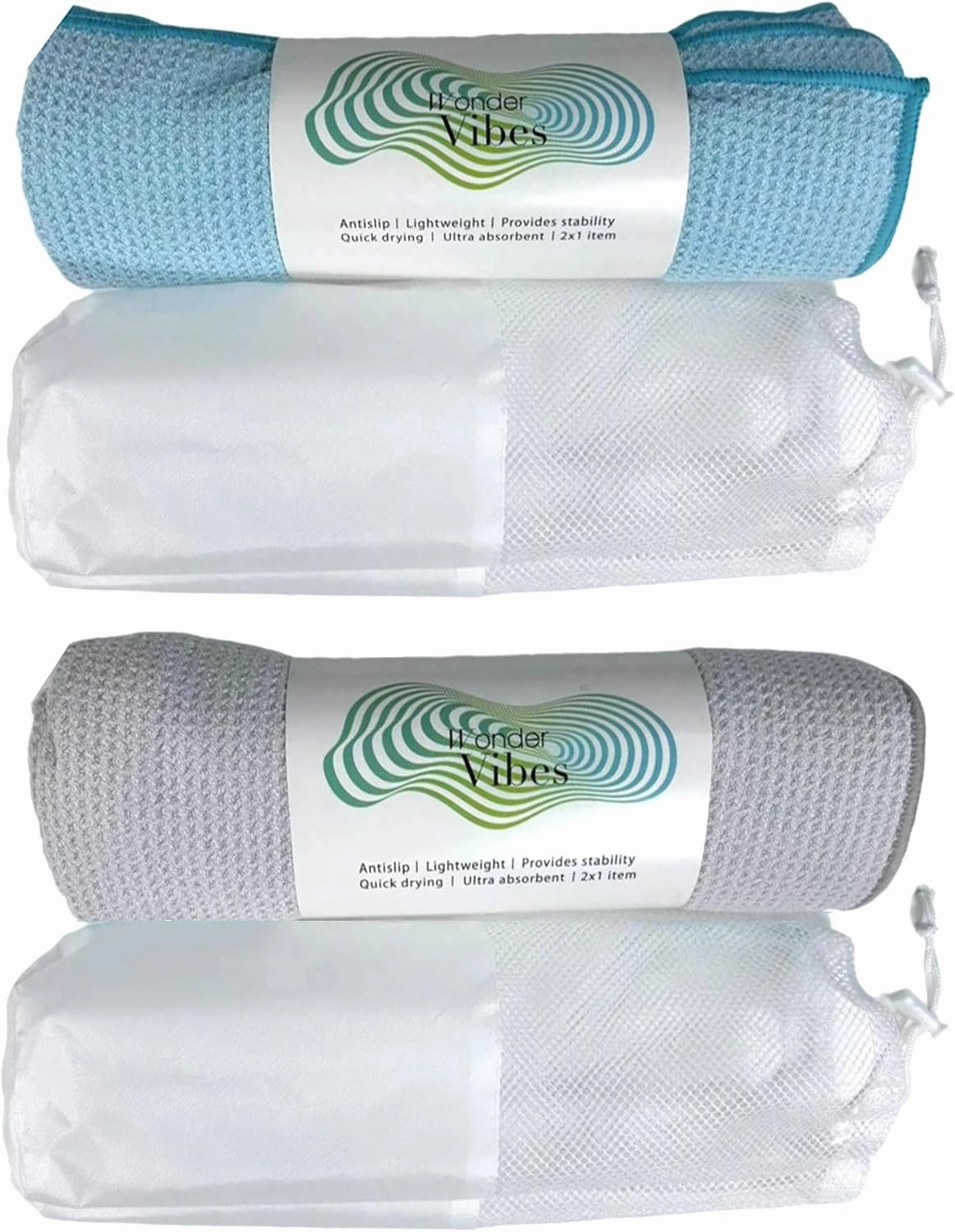 2x1 Hot Yoga Towel Pack - 2 Yoga Mat Towel - Quality Yoga Towel with Mesh Bags - Yoga Towels for hot Yoga Non Slip - 2 Absorbent Pilates Mat Towels - Multi-use