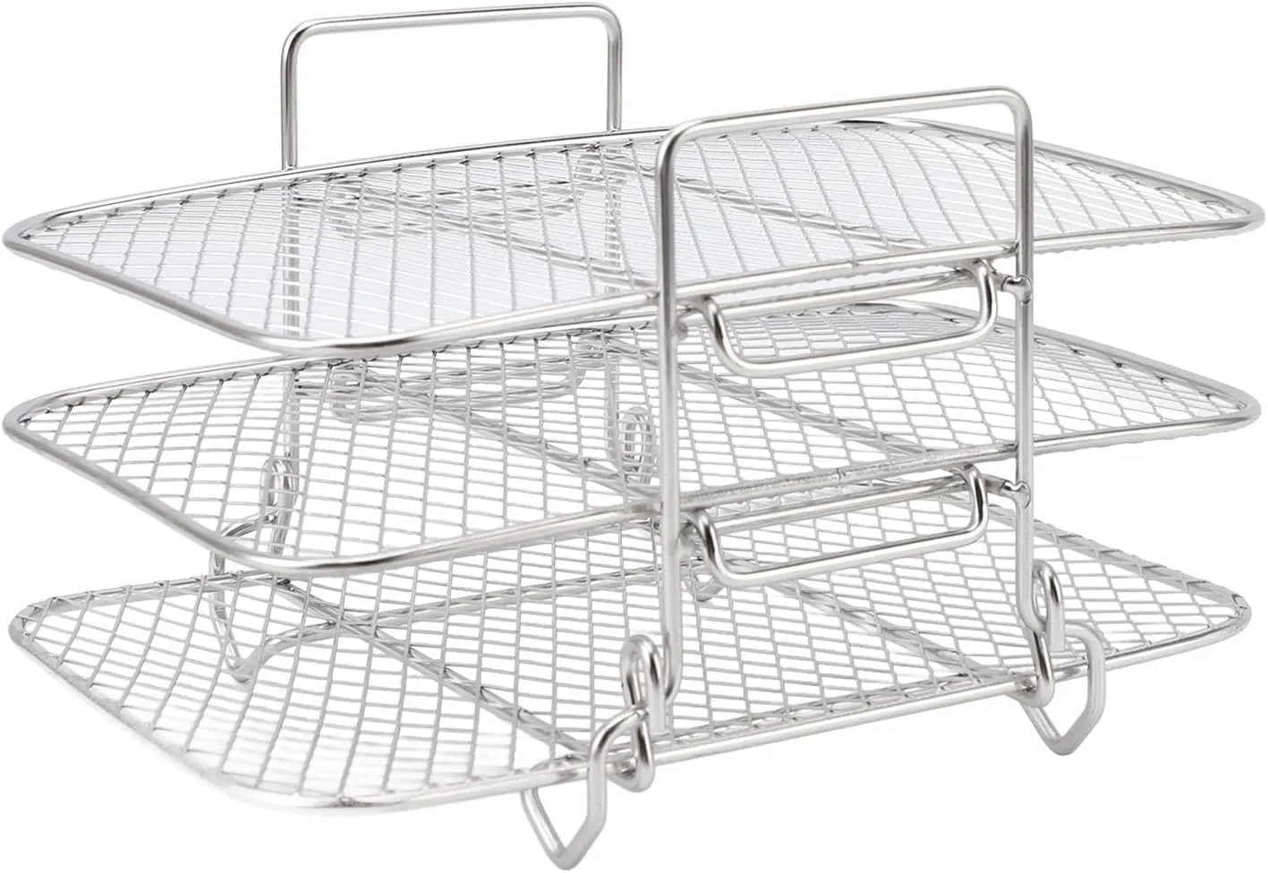 3 Layer Air Fryer Basket, Square Stainless Steel Stackable Dehydrator Rack Air Fryer Accessories for Make Dried Fruits Dried Meat French Fries