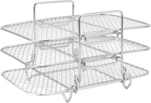 3 Layer Air Fryer Basket, Square Stainless Steel Stackable Dehydrator Rack Air Fryer Accessories for Make Dried Fruits Dried Meat French Fries