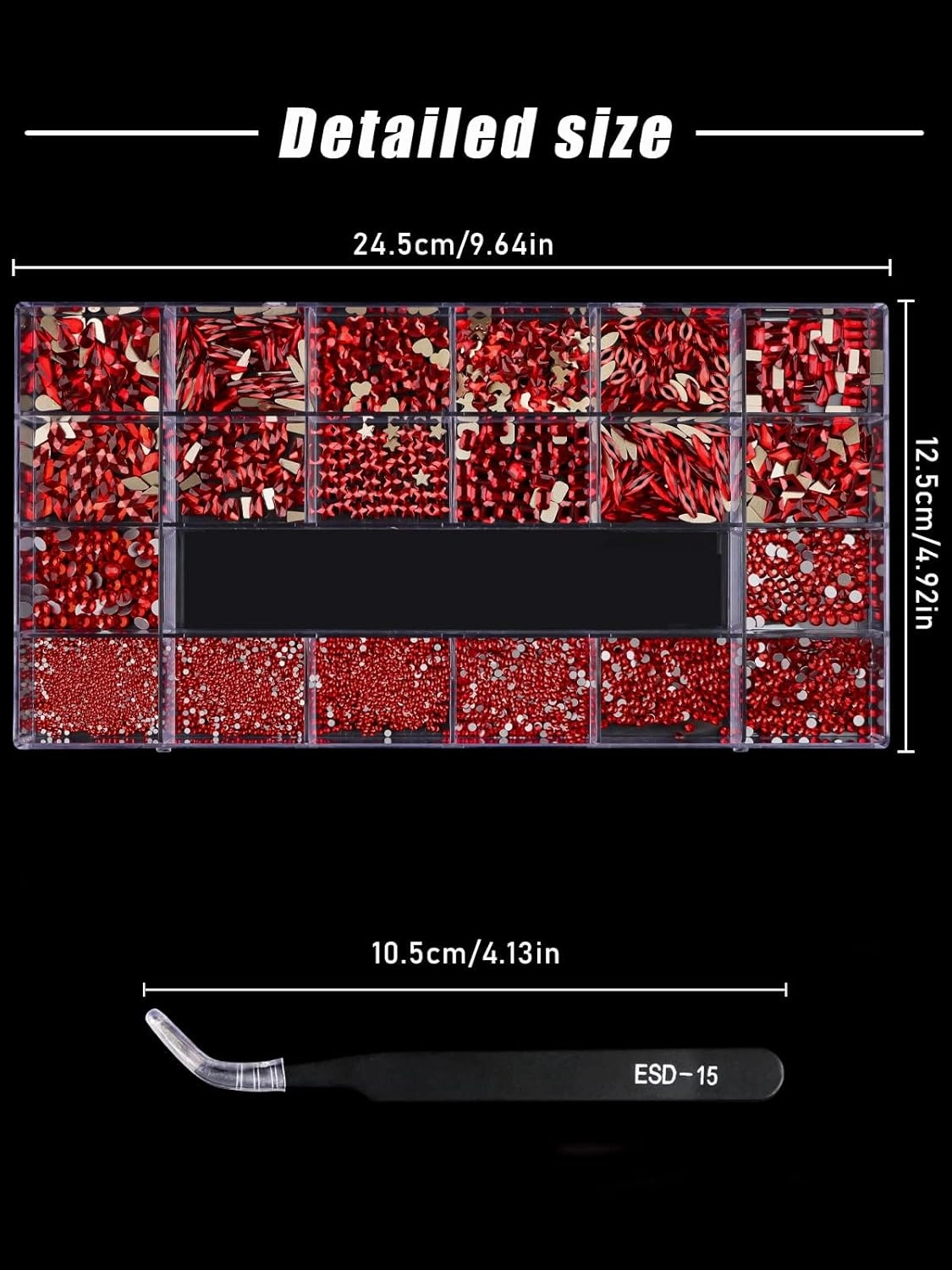 3100Pcs Red Rhinestones for Nails EBANKU Nail Art Rhinestones Kit Red Nail Crystal Rhinestones Mixed Shape with Rhinestone Picker Dotting Pen Tweezers for Valentine's Day DIY Nail Art Craft