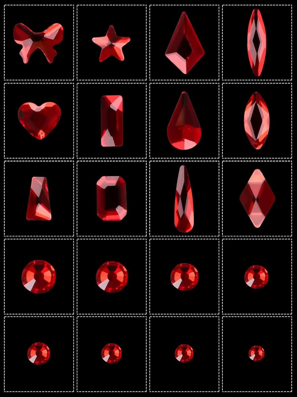 3100Pcs Red Rhinestones for Nails EBANKU Nail Art Rhinestones Kit Red Nail Crystal Rhinestones Mixed Shape with Rhinestone Picker Dotting Pen Tweezers for Valentine's Day DIY Nail Art Craft