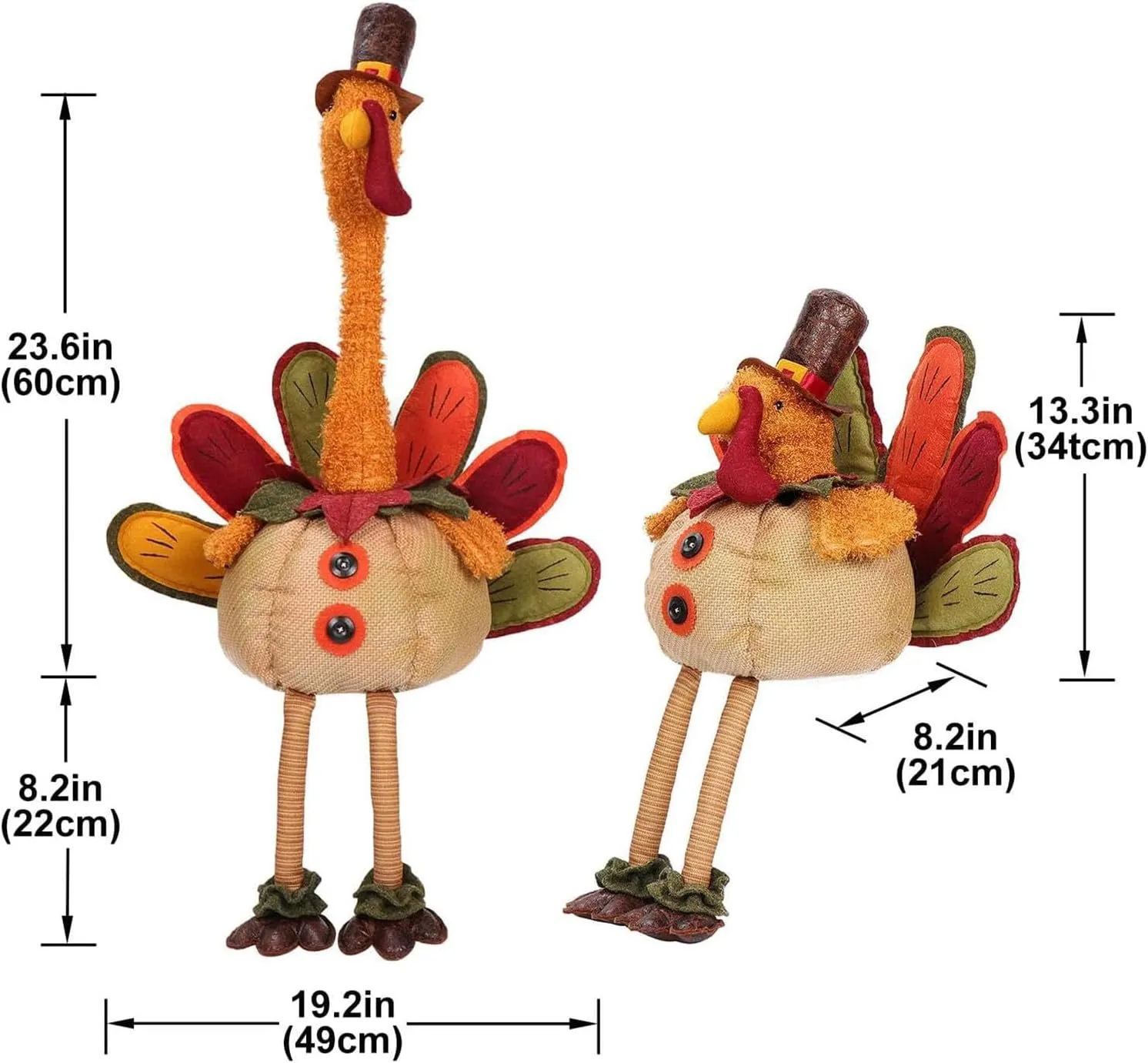 32 Inch Thanksgiving Turkey Stuffed Doll Figurines Thanksgiving Tabletop Decorations Exquisite Handmade Turkey Plush Doll Kit for Autumn Fall Harvest Home and Room Ornaments (Gentleman Turkey)