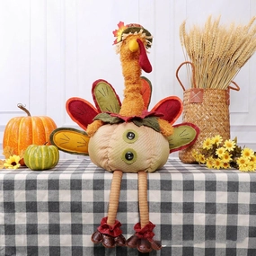 32 Inch Thanksgiving Turkey Stuffed Doll Figurines Thanksgiving Tabletop Decorations Exquisite Handmade Turkey Plush Doll Kit for Autumn Fall Harvest Home and Room Ornaments (Lady Turkey)