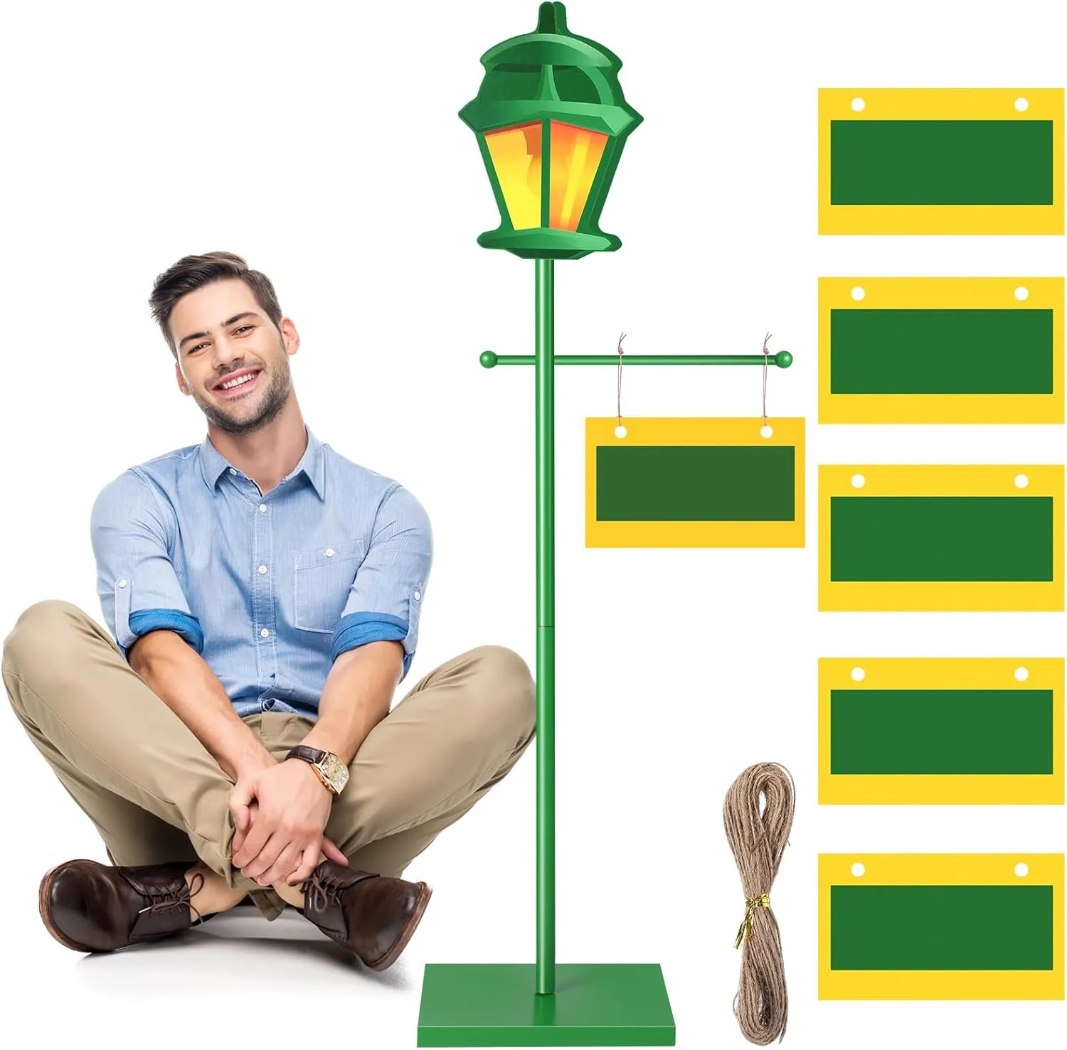 3.3 Ft Green Street Sign Lamp Post Large Wooden Lamp Post with Street Sign Card Street Party Supplies for Toy Decor Friend Birthday Street Party Decoration