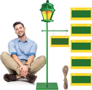 3.3 Ft Green Street Sign Lamp Post Large Wooden Lamp Post with Street Sign Card Street Party Supplies for Toy Decor Friend Birthday Street Party Decoration
