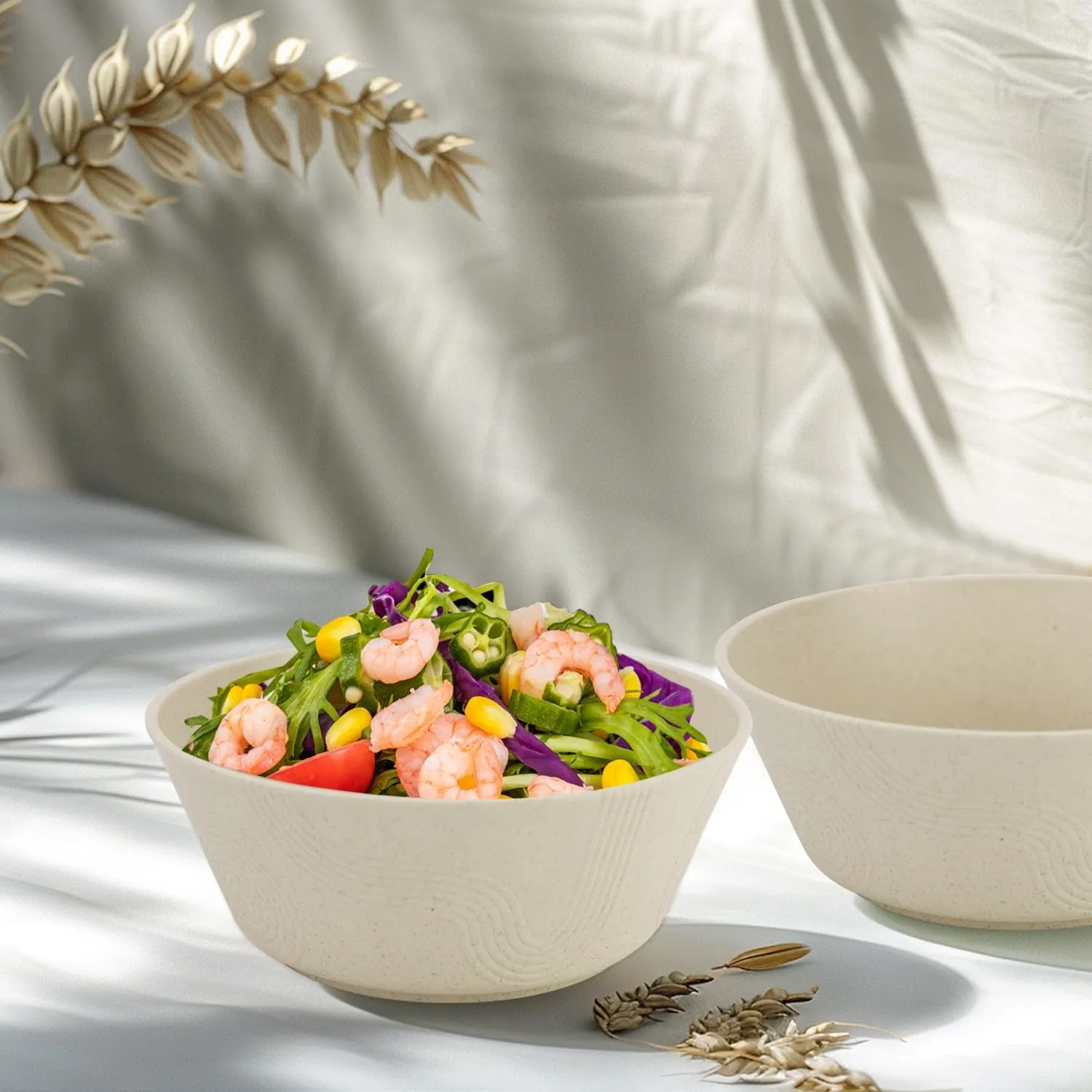 36 oz Wheat Straw Bowl Sets, 6 PCS Alternative for Plastic Bowls Reusable Unbreakable Bowls Set for Cereal, Salad, Soup, Microwave and Dishwasher Safe Bowls for Kitchen (Beige)