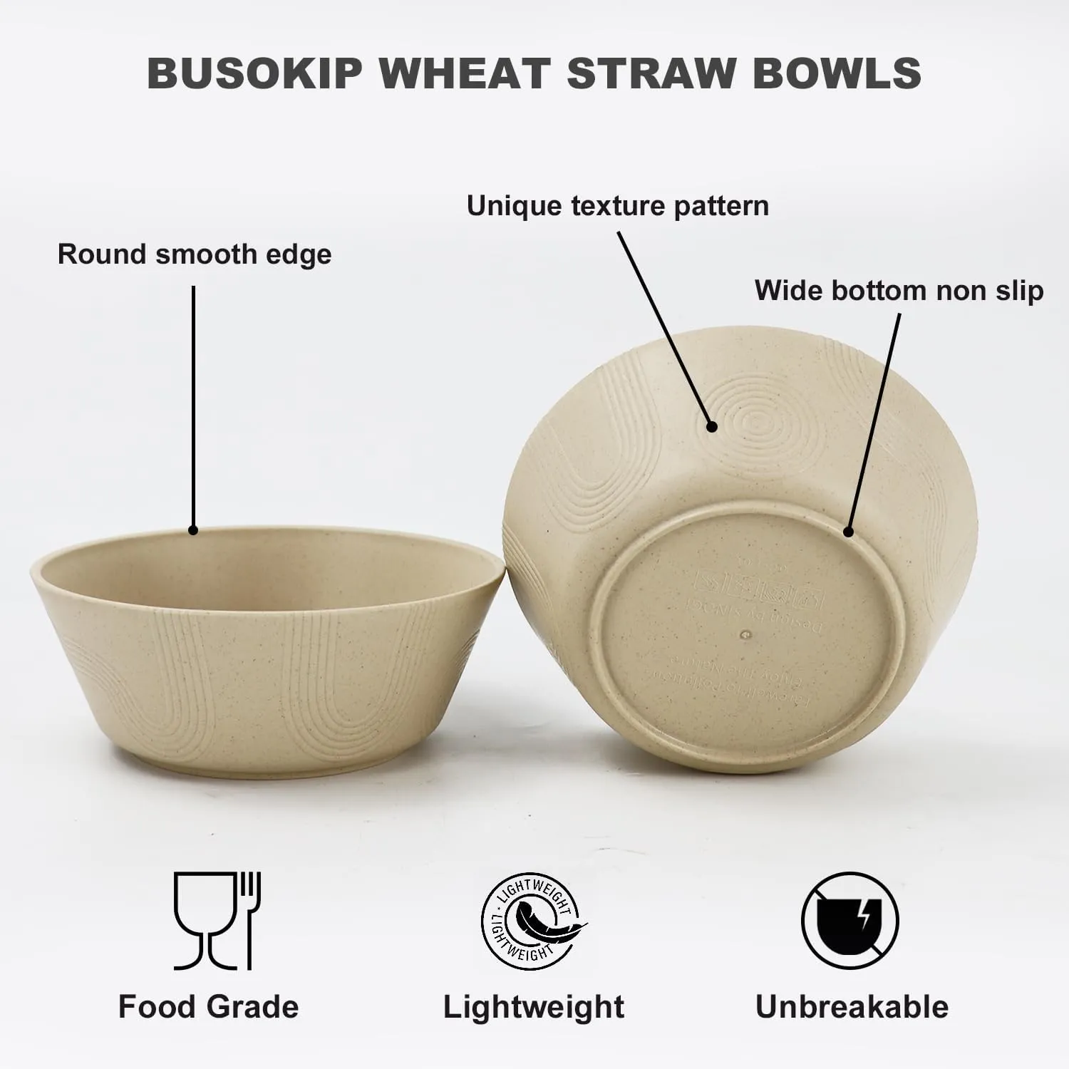 36 oz Wheat Straw Bowl Sets, 6 PCS Alternative for Plastic Bowls Reusable Unbreakable Bowls Set for Cereal, Salad, Soup, Microwave and Dishwasher Safe Bowls for Kitchen (Beige)