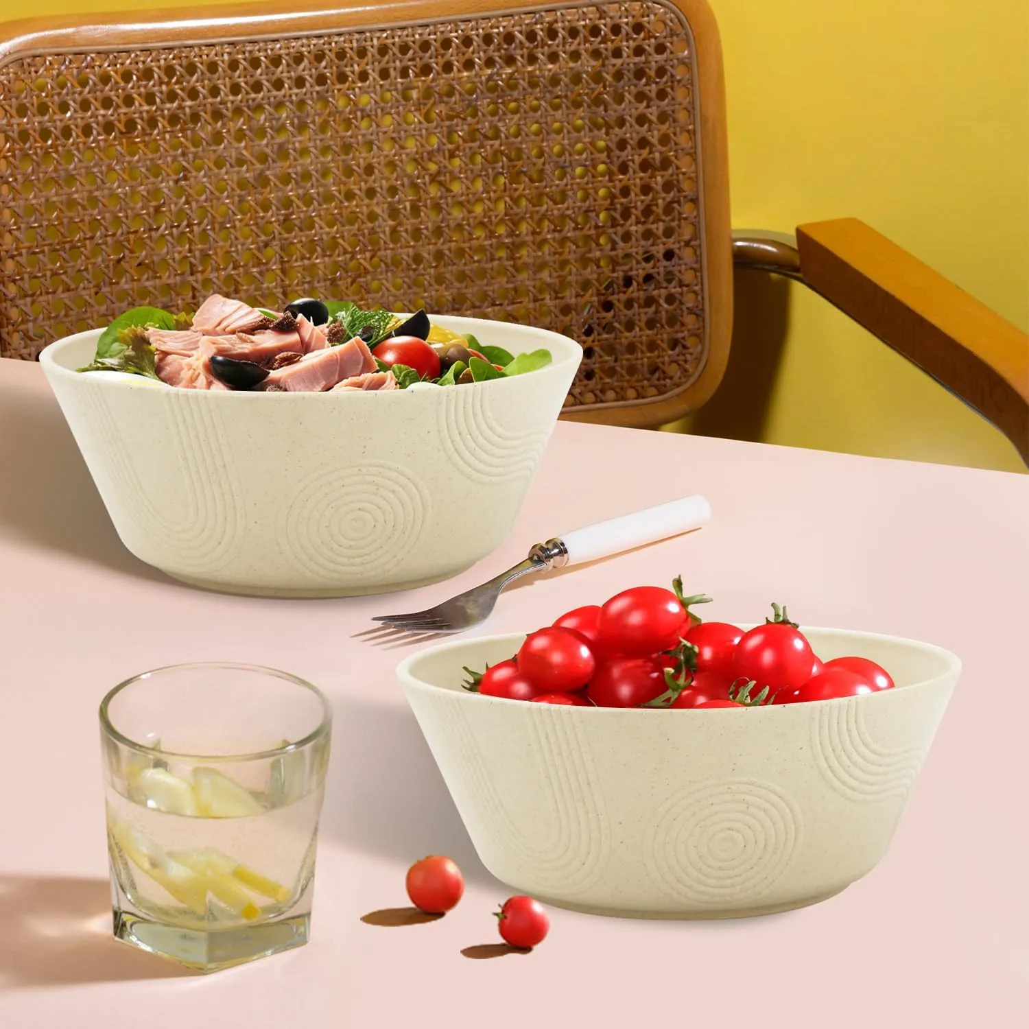 36 oz Wheat Straw Bowl Sets, 6 PCS Alternative for Plastic Bowls Reusable Unbreakable Bowls Set for Cereal, Salad, Soup, Microwave and Dishwasher Safe Bowls for Kitchen (Beige)