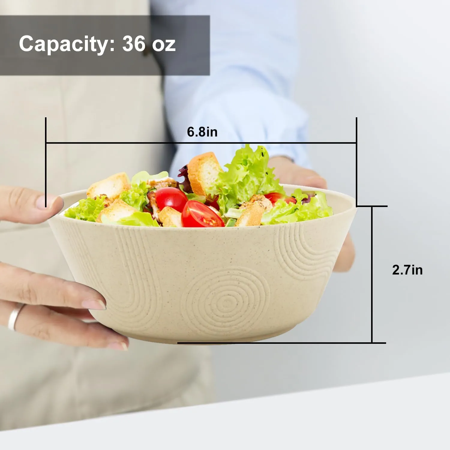 36 oz Wheat Straw Bowl Sets, 6 PCS Alternative for Plastic Bowls Reusable Unbreakable Bowls Set for Cereal, Salad, Soup, Microwave and Dishwasher Safe Bowls for Kitchen (Beige)