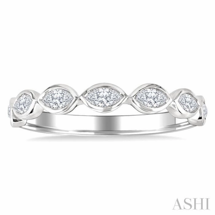 3/4 ctw East-West Set Marquise Cut Bezel Diamond Stackable Fashion Band in 14K White Gold