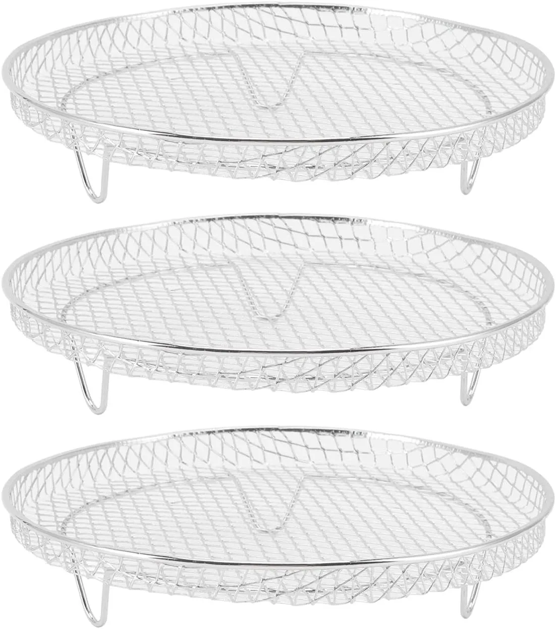3Pcs Round Air Fryer Dehydrator Racks, Food Grade Stainless Steel Material, Easy Assemble Silver Adjustable Layer Stackable Racks Basket for Oven Pressure Cooker Air Fryer Fruit Meat Dehydration Toast