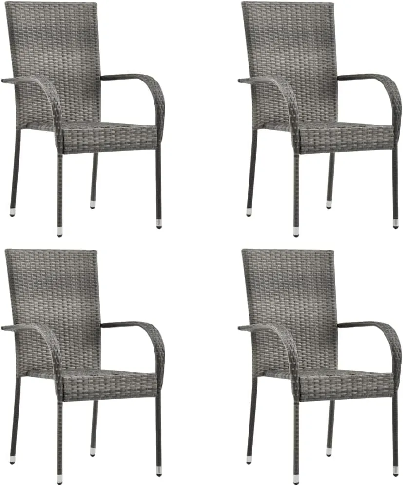 4-Piece Lightweight Stackable Patio Chairs Gray PE Rattan with Powder-Coated Steel Frame Outdoor Dining Chairs Space-Saving Contemporary Style for Garden Patio Terrace Furniture Easy to Clean