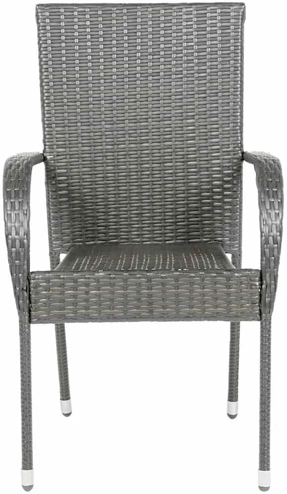 4-Piece Lightweight Stackable Patio Chairs Gray PE Rattan with Powder-Coated Steel Frame Outdoor Dining Chairs Space-Saving Contemporary Style for Garden Patio Terrace Furniture Easy to Clean