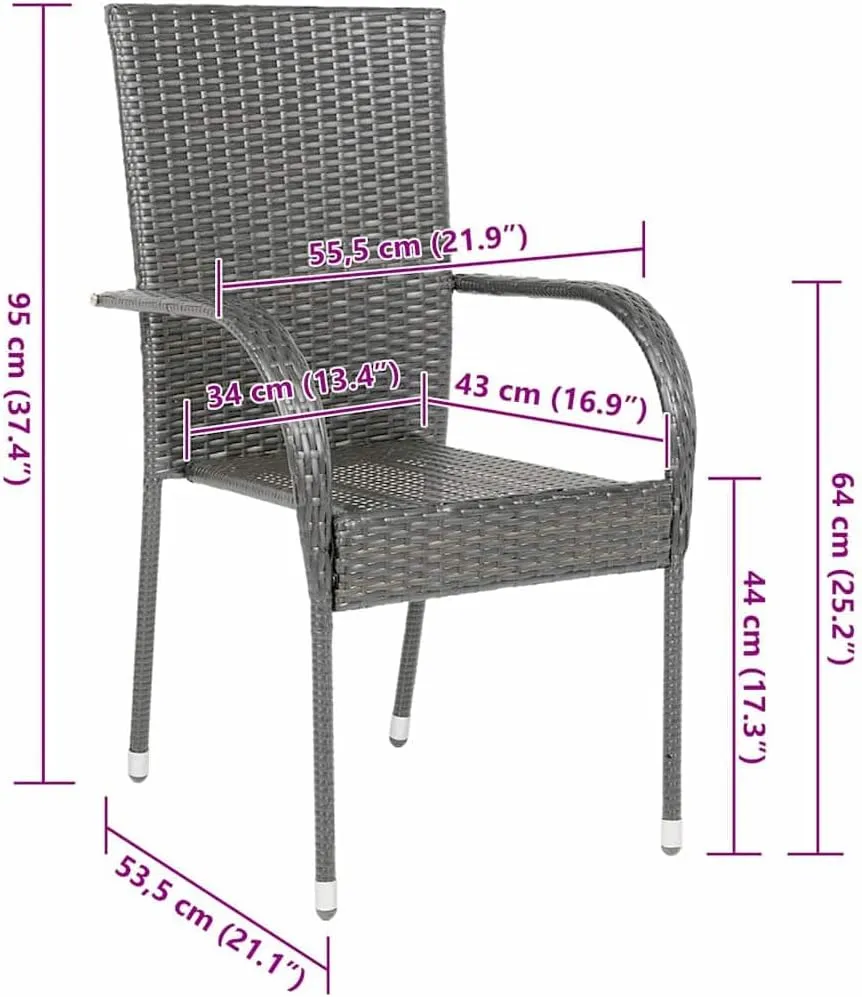 4-Piece Lightweight Stackable Patio Chairs Gray PE Rattan with Powder-Coated Steel Frame Outdoor Dining Chairs Space-Saving Contemporary Style for Garden Patio Terrace Furniture Easy to Clean