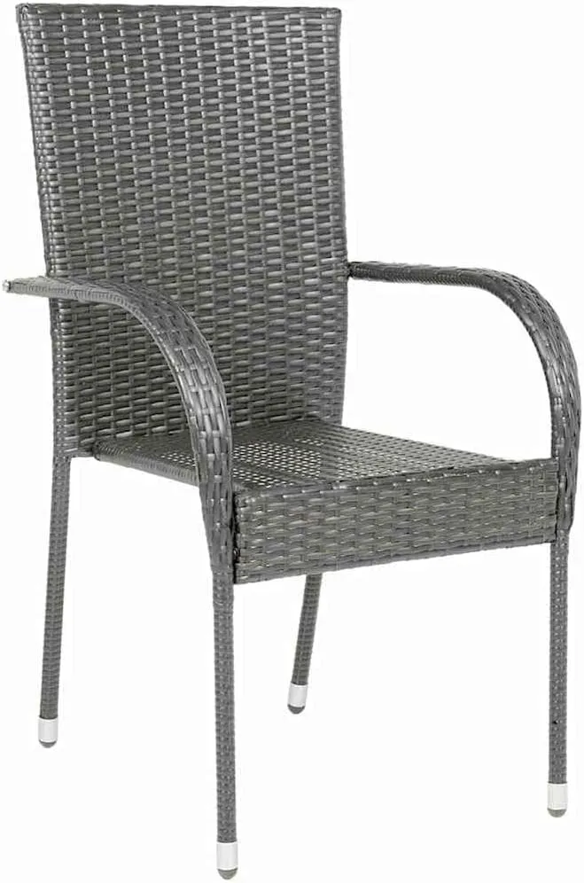 4-Piece Lightweight Stackable Patio Chairs Gray PE Rattan with Powder-Coated Steel Frame Outdoor Dining Chairs Space-Saving Contemporary Style for Garden Patio Terrace Furniture Easy to Clean