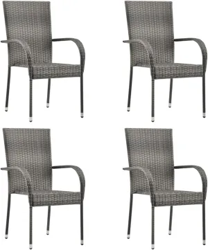 4-Piece Lightweight Stackable Patio Chairs Gray PE Rattan with Powder-Coated Steel Frame Outdoor Dining Chairs Space-Saving Contemporary Style for Garden Patio Terrace Furniture Easy to Clean
