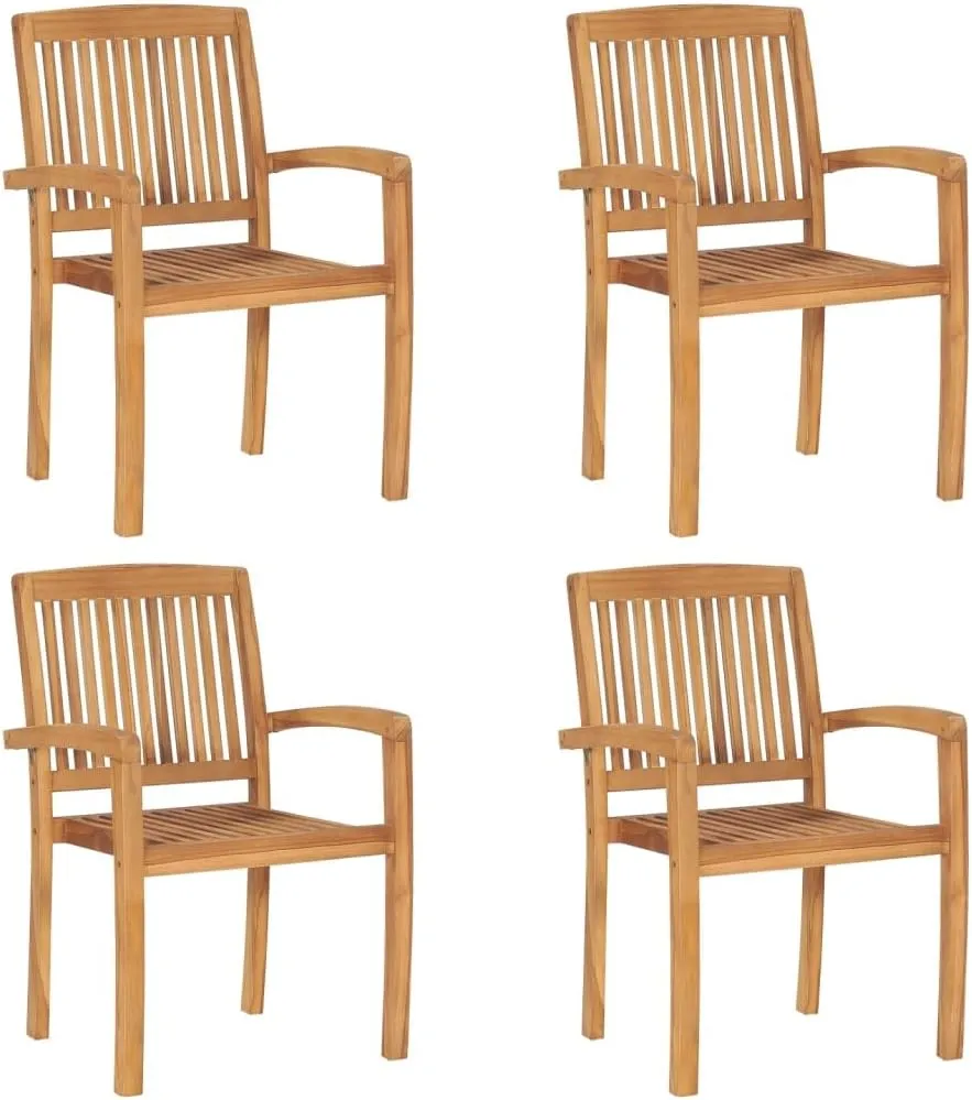 4-Piece Stackable Teak Wood Patio Chairs Set with Anthracite Cushions, Outdoor Indoor Dining Chairs Water-Resistant Furniture for Garden Poolside Backyard