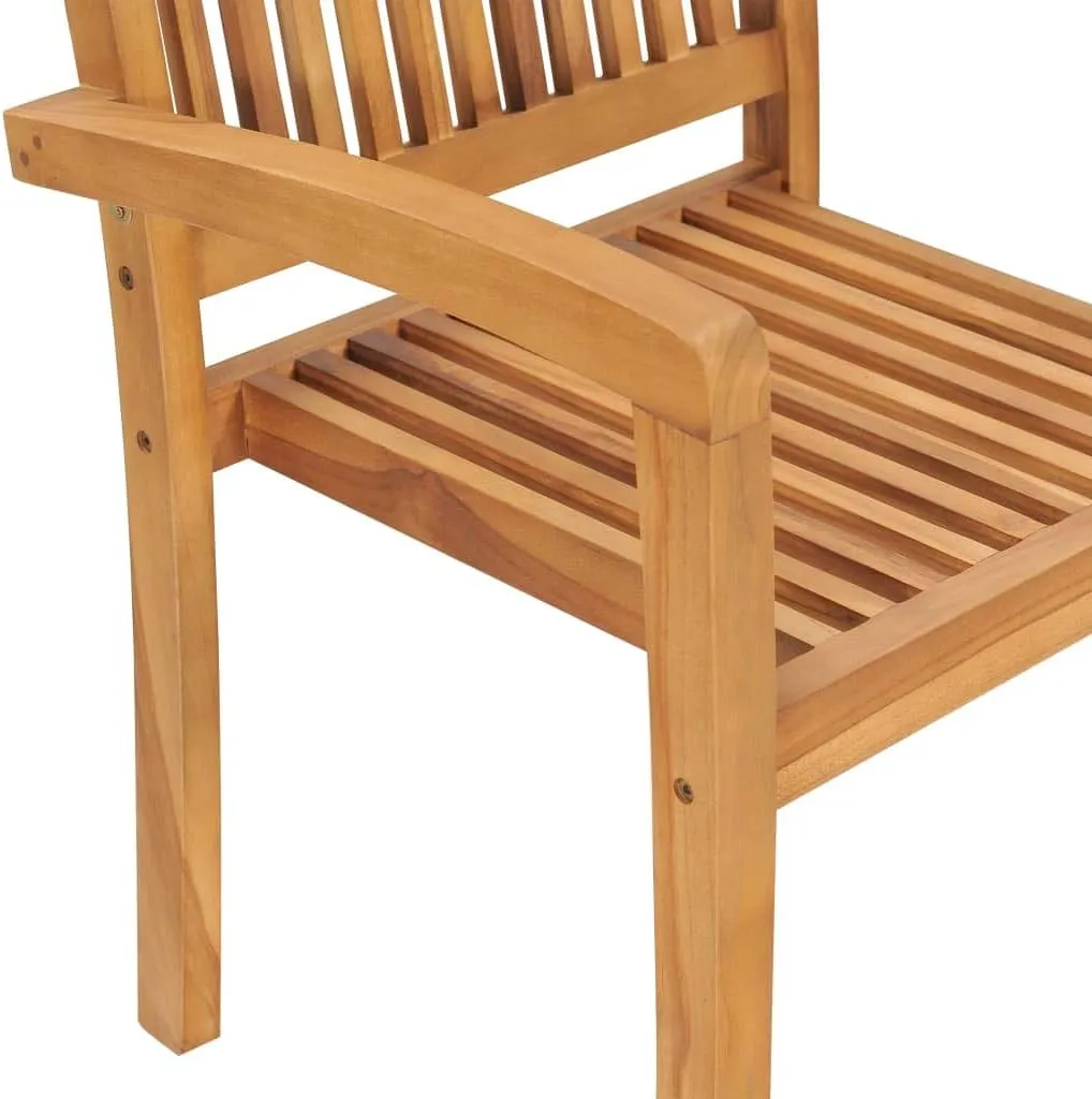 4-Piece Stackable Teak Wood Patio Chairs Set with Anthracite Cushions, Outdoor Indoor Dining Chairs Water-Resistant Furniture for Garden Poolside Backyard