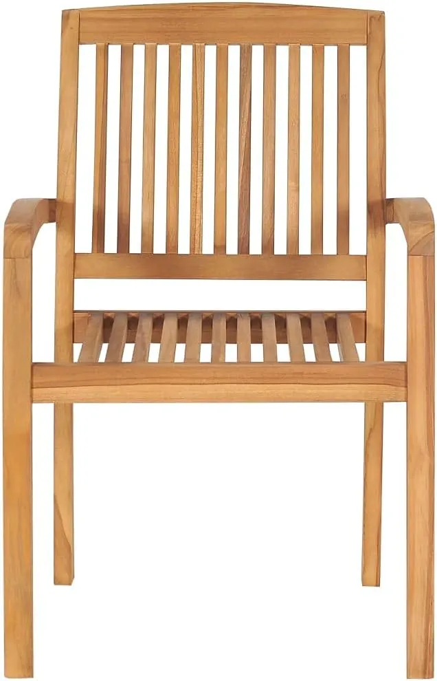 4-Piece Stackable Teak Wood Patio Chairs Set with Anthracite Cushions, Outdoor Indoor Dining Chairs Water-Resistant Furniture for Garden Poolside Backyard