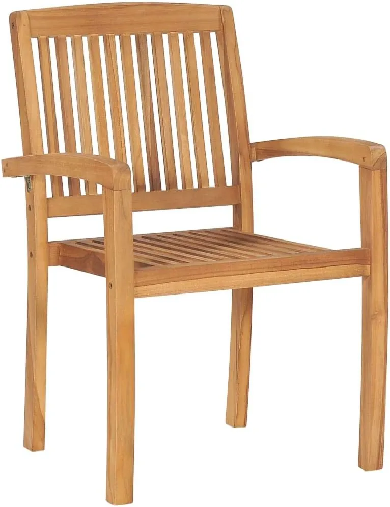 4-Piece Stackable Teak Wood Patio Chairs Set with Anthracite Cushions, Outdoor Indoor Dining Chairs Water-Resistant Furniture for Garden Poolside Backyard