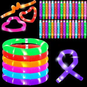 42 PCS Light Up Tubes Party Favors LED Glow Sticks Tubes Glow in The Dark Pop Tubes for Kids Birthday Concert Glowing Party Supplies Goodie Bag Classroom Rewards