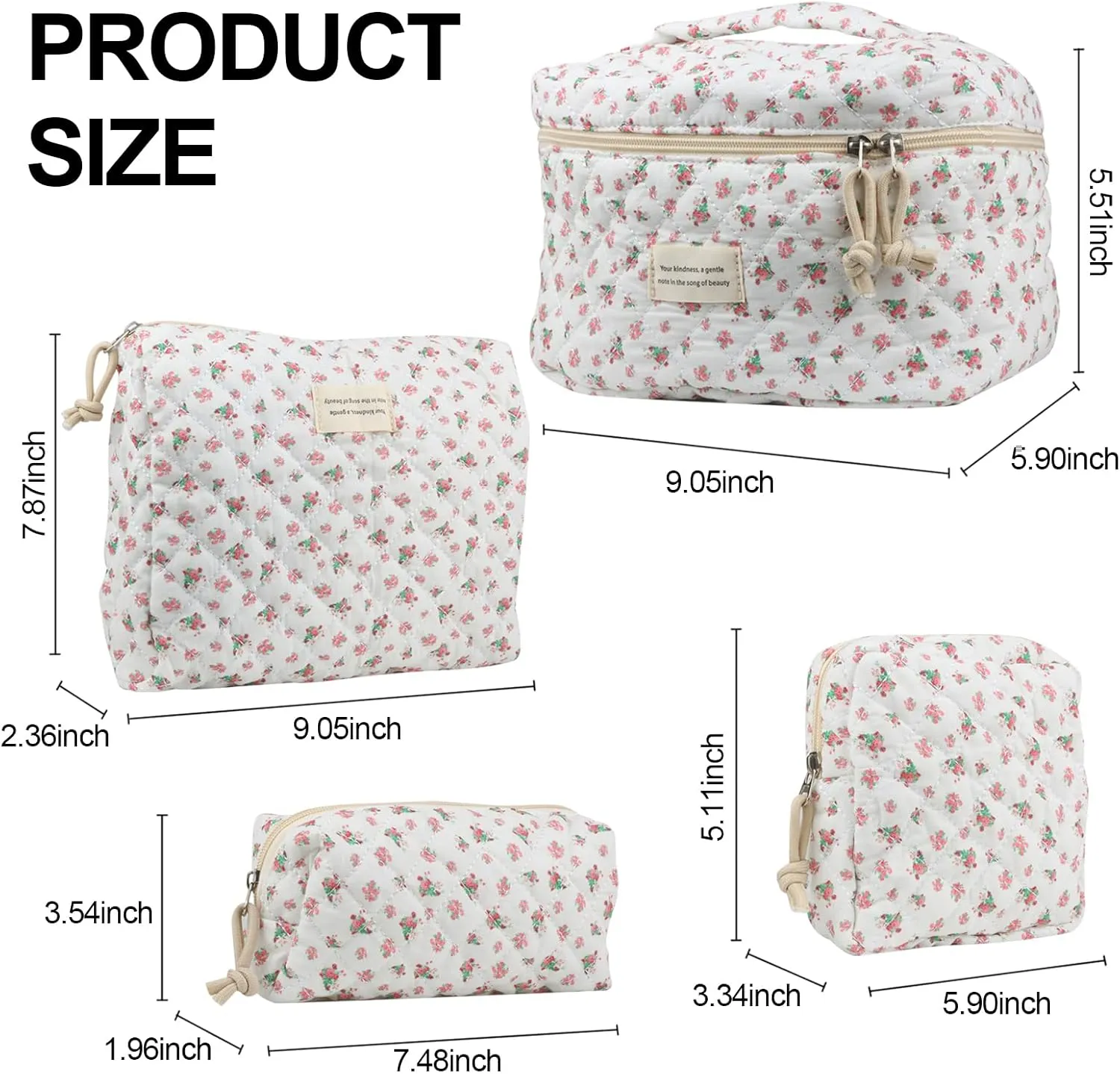 4Pcs Large Capacity Makeup Bag for Women, Cute Portable Quilted Coquette Aesthetic Floral Cosmetic Bag, Organizer Storage Travel Toiletry Bag (001-Red Rose)
