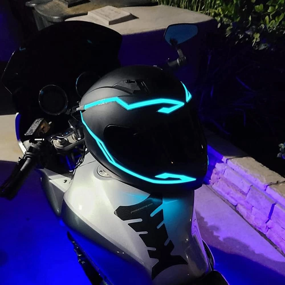 4PCS Upgrade Rechargeable Motorcycle Helmet Light, Night Riding Signal Helmet EL Light Sticker, 3 Mode Led Helmet Light Strip Accessories for Motorcycle, Bike Helmet (Rechargeable Powered, Ice Blue)