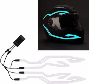 4PCS Upgrade Rechargeable Motorcycle Helmet Light, Night Riding Signal Helmet EL Light Sticker, 3 Mode Led Helmet Light Strip Accessories for Motorcycle, Bike Helmet (Rechargeable Powered, Ice Blue)