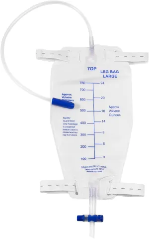 5 Pack Leg Urine Foley Drainage Bag, 750mL with Anti-Reflux Valve, 18" Tube Drainage and Adjustable Elastic Bands,Professional Urinary Bag for Home and Hospitals Health Aids