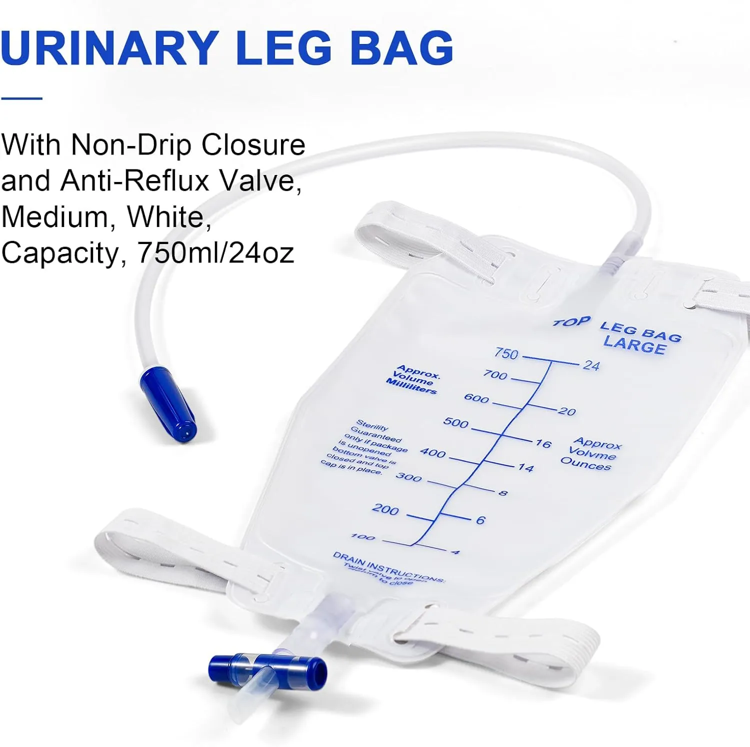 5 Pack Leg Urine Foley Drainage Bag, 750mL with Anti-Reflux Valve, 18" Tube Drainage and Adjustable Elastic Bands,Professional Urinary Bag for Home and Hospitals Health Aids