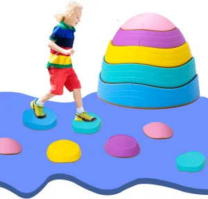 5 Pcs Stepping Stones for Kids, Balance River Stones Toy for Toddlers, Non-Slip Rubber Edges & Plastic Surface, Children's Sensory Obstacle Courses