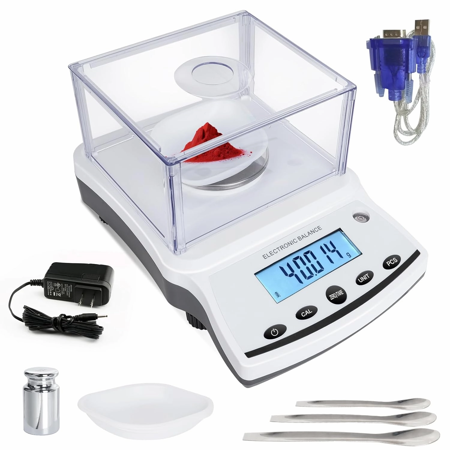 500g x 0.001g High Precision Analytical Balance Scale with Windshield, RS232 Interface, Large LCD Display, AC/DC Power Supply – Lab, Jewelry, Baking, Scientific Use