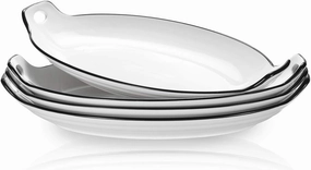 510.102 White Porcelain Serving Platter with Handles - Set of 4, Versatile Serving Plates for Appetizer, Dessert, Sushi Rolls, Party or Daily Use -Oval,13 Inch
