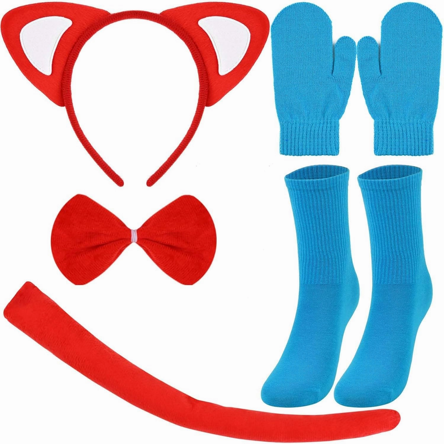 5 Pcs Fox Costume Accessories Kit Include Headband Tail Bowtie Gloves and Socks for World Book Day Dress Up