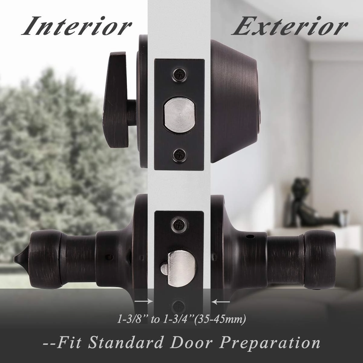 5 Sets-Front Door Entry Lever and Single Cylinder Deadbolts Combination Set, Keyed Alike Interior and Exterior Hardware, Oil Rubbed Bronze Door Handlesets, Combo Pack, Drop/Wave Shape Lockset Leverset