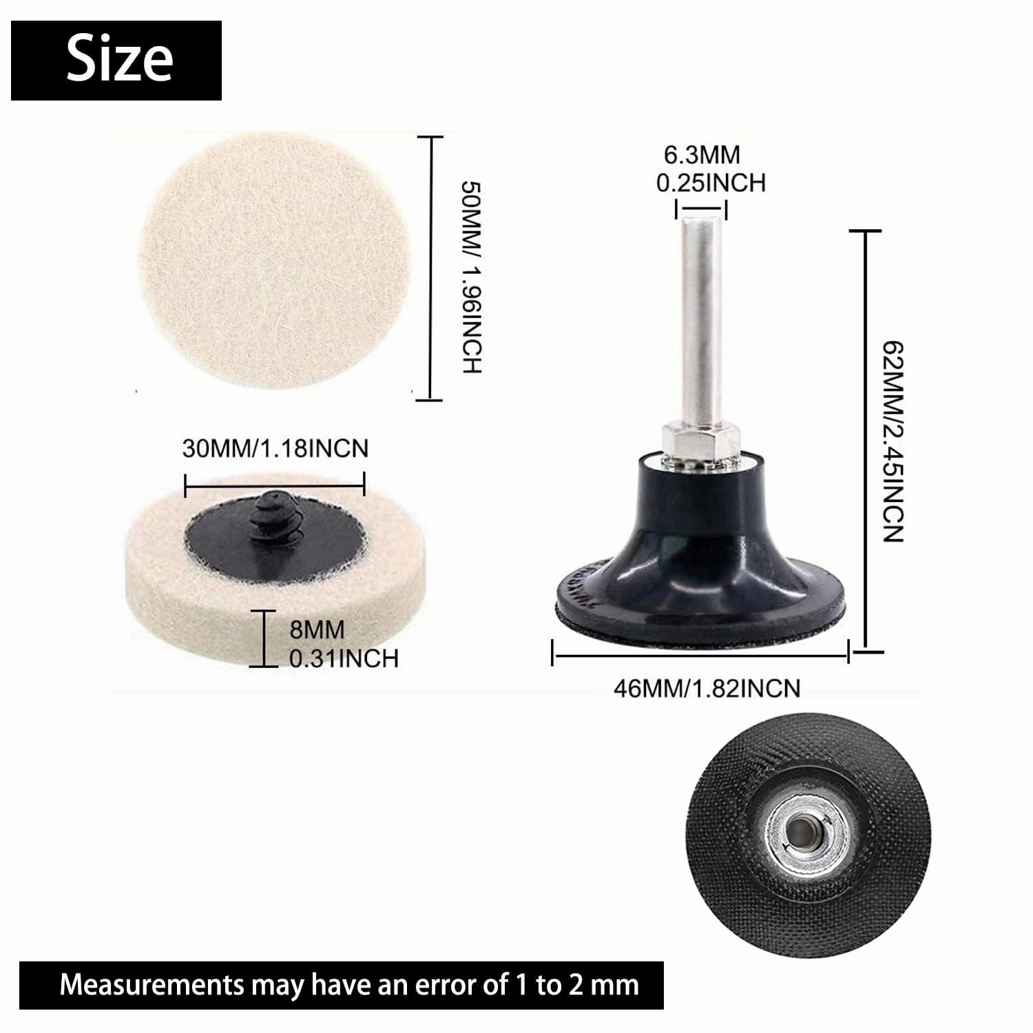 60 Pcs 2" Commpressed Wool Fabric Qc Disc Polishing Buffing Pads Wheels with Disc Pad Holder for Polishing and Buffing Projects