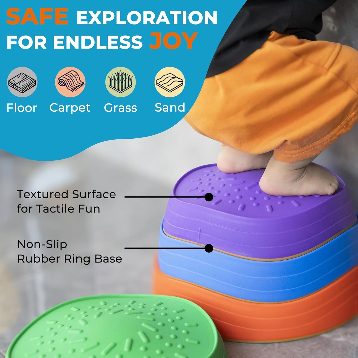 6 Pcs Stepping Stones for Kids – Toddler Stepping Stones for Balance and Sensory Play, Durable Non-Slip Outdoor Games for Toddlers Age 3 , Indoor & Outdoor Use