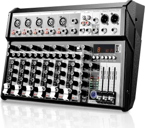 7-Channel Professional Audio Mixer – USB Digital Sound Board with 16Bit DSP, 48V Phantom Power, Multi-Input (XLR, 3.5mm, RCA), DJ Mixer for Home, Studio, Karaoke
