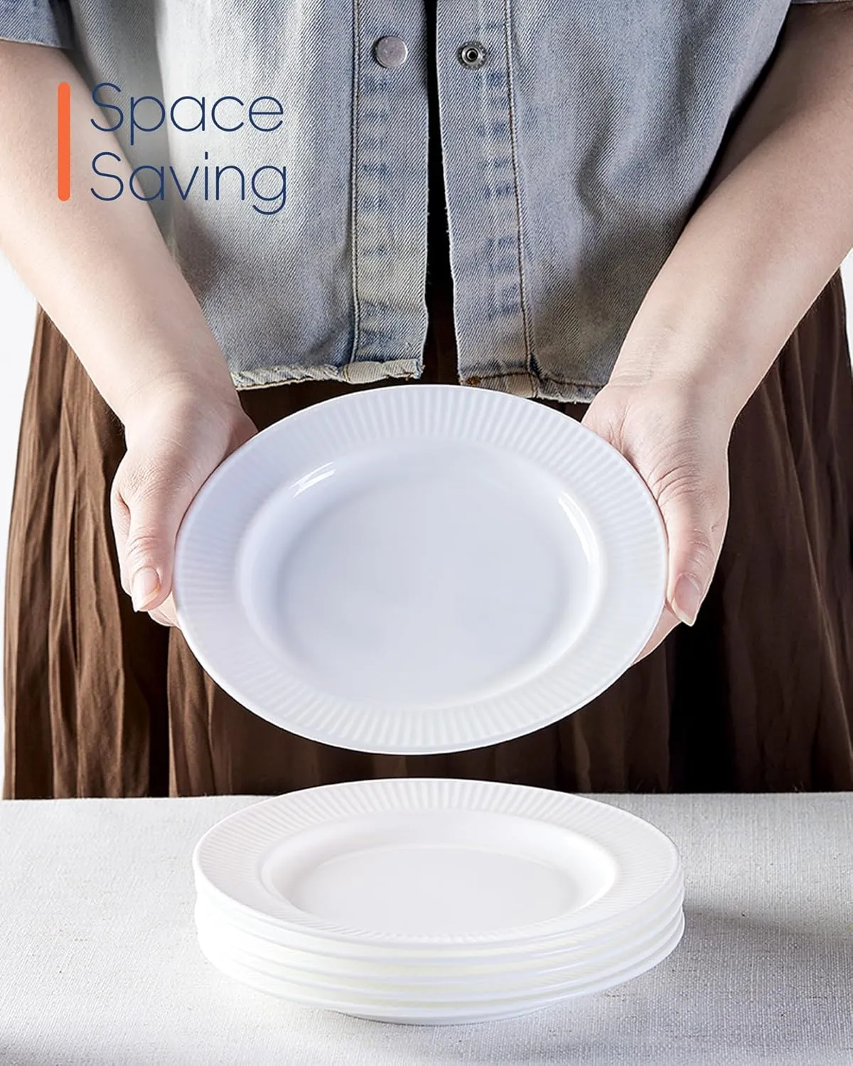 7 inch Dessert Petite Accent Plate Set of 4, Opal Glass Round Wide Rim White Salad Appetizer Plates for Kitchen, Dishwasher and Microwave Safe